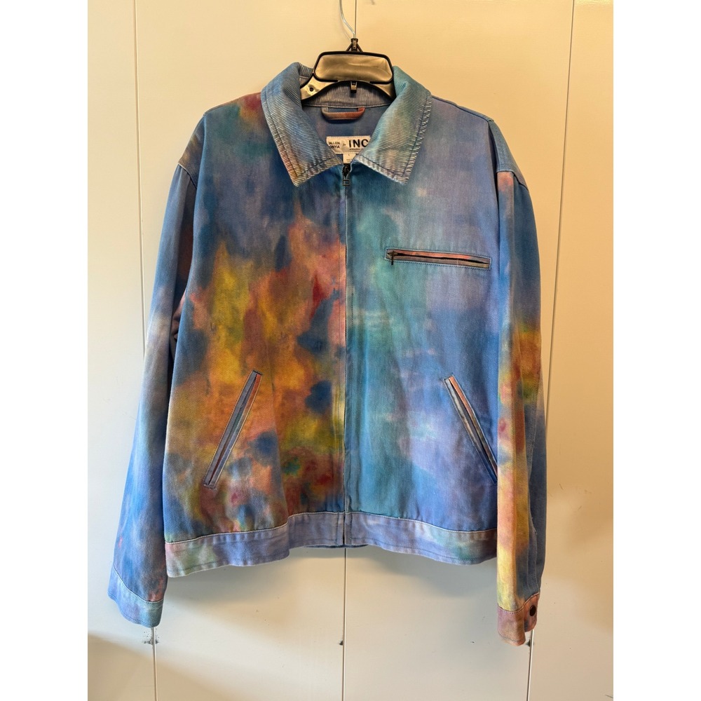 Allen Onyia for INC Mens Tie Dye Denim Trucker Jacket Multi Color Cord Collar